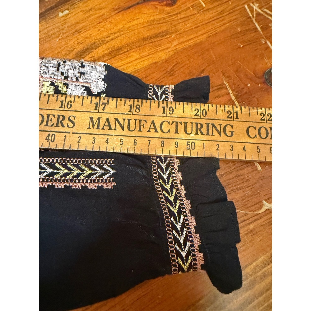 Hummingbird Black Embroidered Boho Peasant Blouse Tassel Tie S HT10991H - Picture 6 of 9